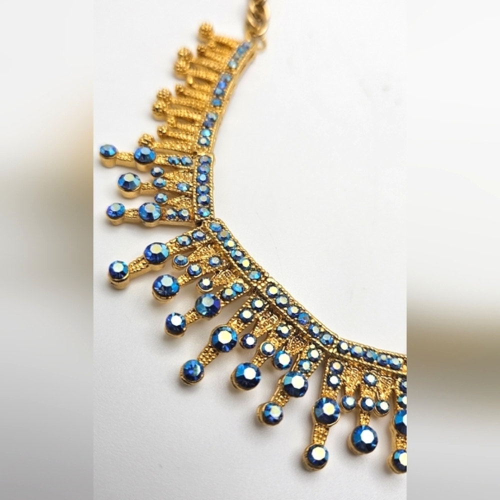 🟢3/$19🟢 Blue AB Rhinestone Gold Necklace Set Lot of 2 HOLIDAY Party - Picture 5 of 7